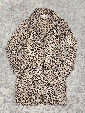y2k Victoria's Secret cheetah print top satin pajama button up shirt dress